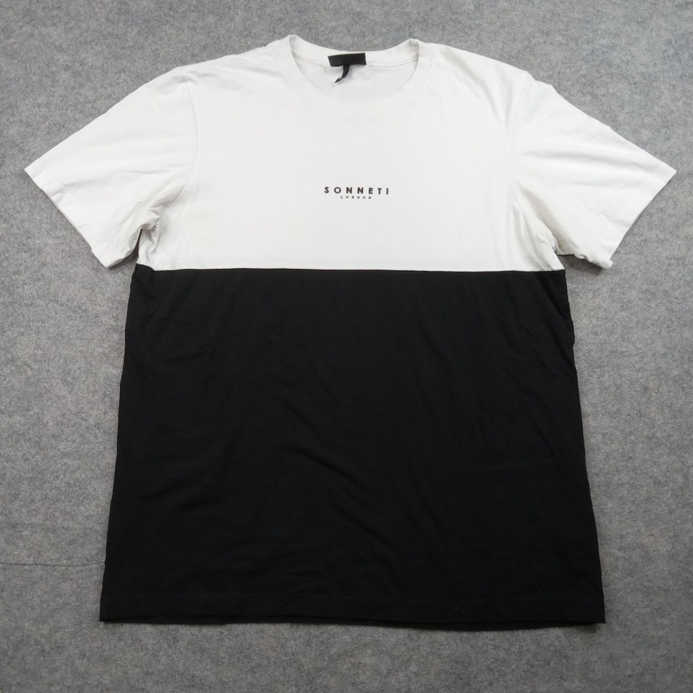 Sonneti Shirt Mens Large Black White Colorblock Cotton‎ Crewneck Short Sleeve